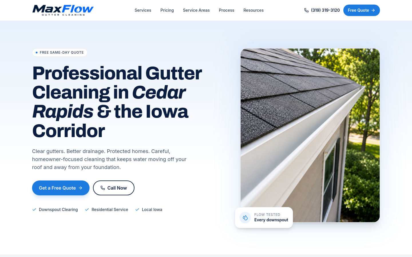 Max Flow Gutter Cleaning website screenshot