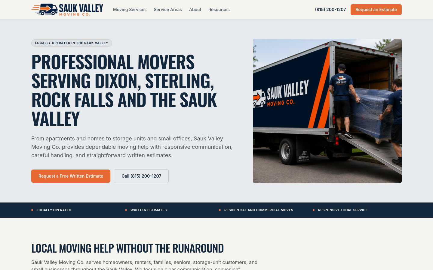 Sauk Valley Moving Co. website screenshot