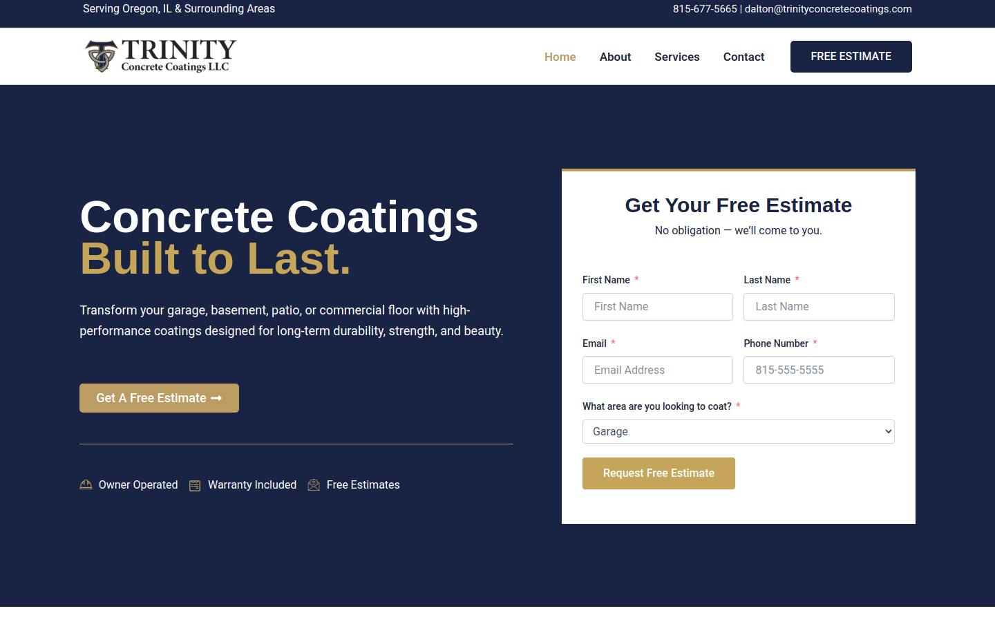 Trinity Concrete Coatings website screenshot